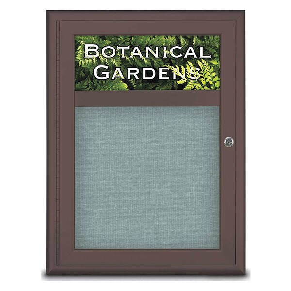 Corkboard, Single Door, Radius Frame, Header, 18x24", Bronze/Cloud