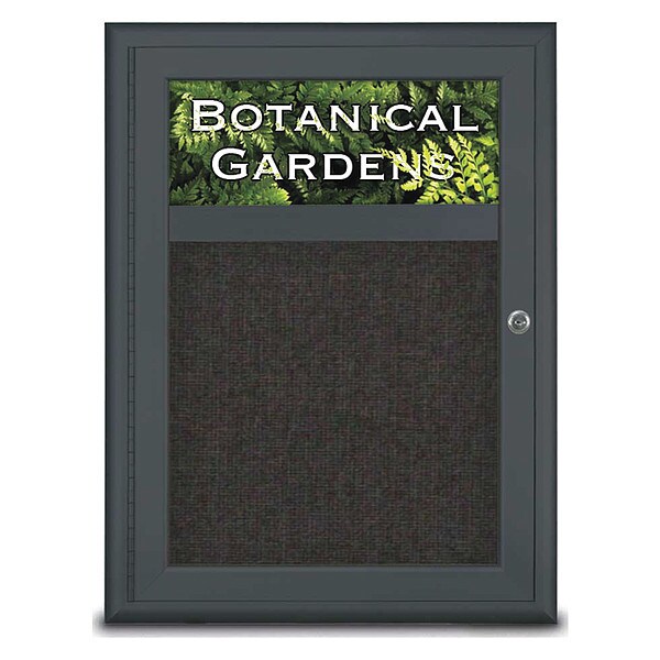 Corkboard, Single Door, Radius Frame, Header, 18x24", Black/Black