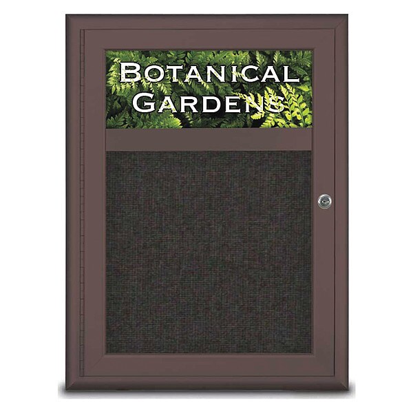 Corkboard, Single Door, Radius Frame, Header, 18x24", Bronze/Black
