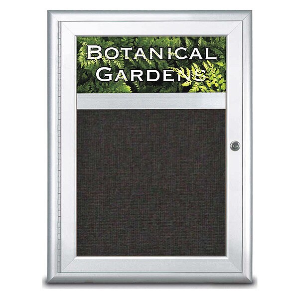 Corkboard, Single Door, Radius Frame, Header, 18x24", Satin/Black