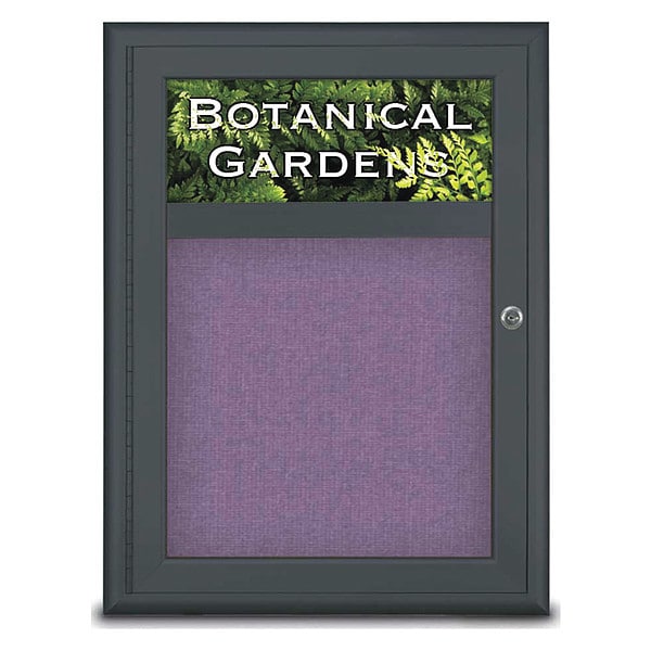 Corkboard, Single Door, Radius Frame, Header, 18x24", Black/Amethyst