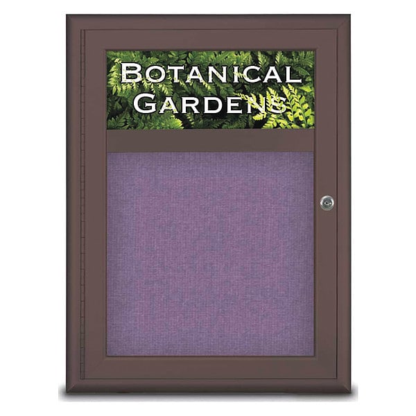 Corkboard, Single Door, Radius Frame, Header, 18x24", Bronze/Amethyst