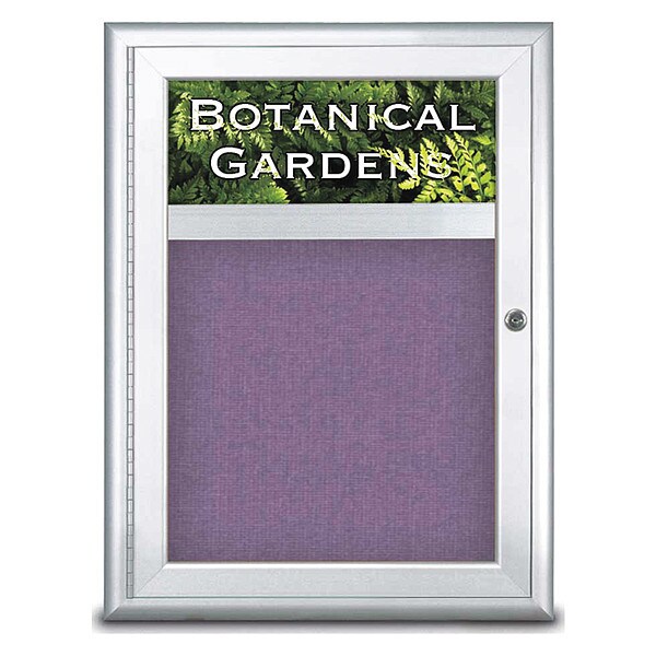 Corkboard, Single Door, Radius Frame, Header, 18x24", Satin/Amethyst