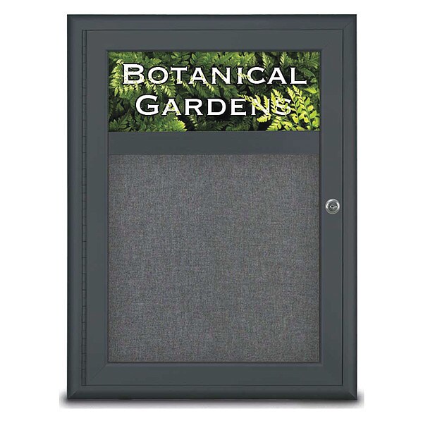 Corkboard, Single Door, Radius Frame, Header, 18x24", Black/Medium Gray
