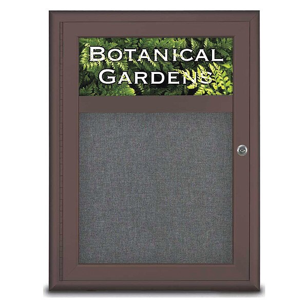 Corkboard, Single Door, Radius Frame, Header, 18x24", Bronze/Medium Gray