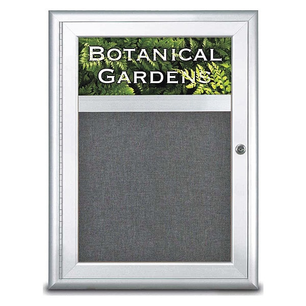 Corkboard, Single Door, Radius Frame, Header, 18x24", Satin/Medium Gray