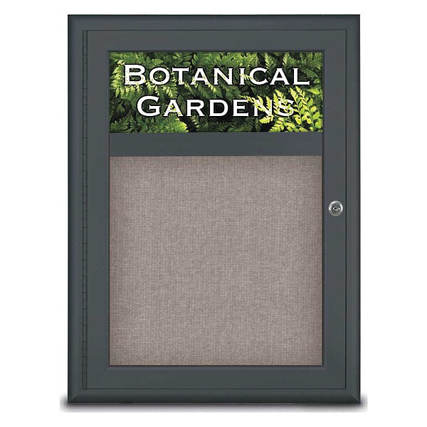 Corkboard, Single Door, Radius Frame, Header, 18x24", Black/Pearl