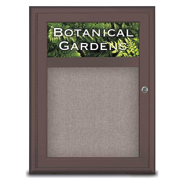 Corkboard, Single Door, Radius Frame, Header, 18x24", Bronze/Pearl