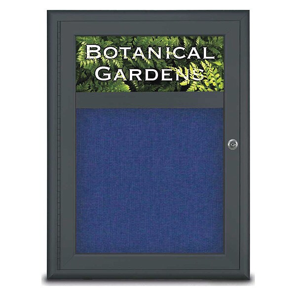 Corkboard, Single Door, Radius Frame, Header, 18x24", Black/Cobalt
