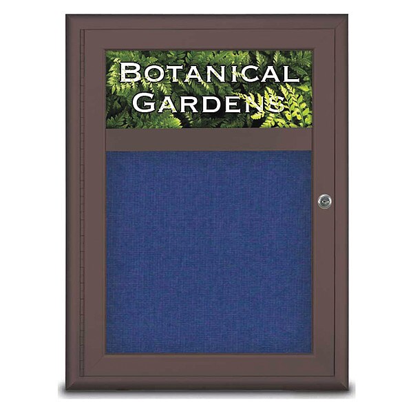 Corkboard, Single Door, Radius Frame, Header, 18x24", Bronze/Cobalt