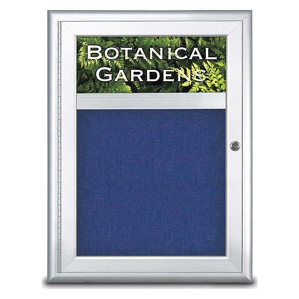 Corkboard, Single Door, Radius Frame, Header, 18x24", Satin/Cobalt