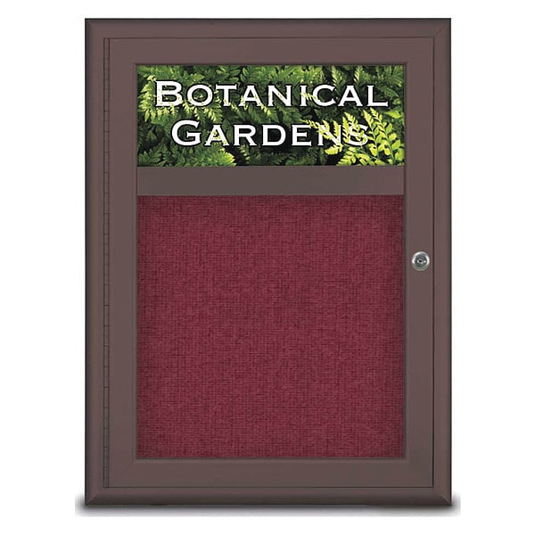 Corkboard, Single Door, Radius Frame, Header, 18x24", Bronze/Burgundy