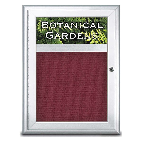 Corkboard, Single Door, Radius Frame, Header, 18x24", Satin/Burgundy