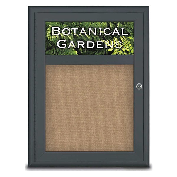 Corkboard, Single Door, Radius Frame, Header, 18x24", Black/Buff