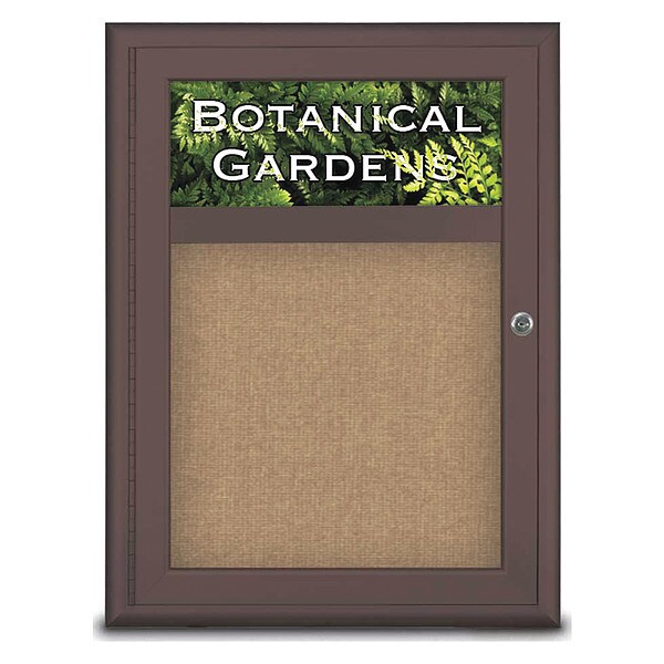 Corkboard, Single Door, Radius Frame, Header, 18x24", Bronze/Buff