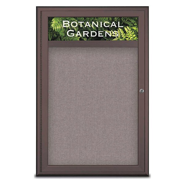 Corkboard, Single Door, Radius Frame, Header, 24x36", Bronze/Surf