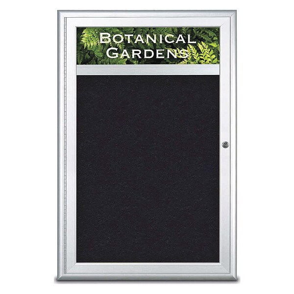 Corkboard, Single Door, Radius Frame, Header, 24x36", Satin/Black Rubber