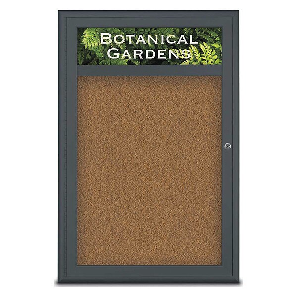 Corkboard, Single Door, Radius Frame, Header, 24x36", Black/Tan Forbo