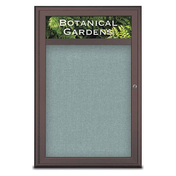 Corkboard, Single Door, Radius Frame, Header, 24x36", Bronze/Cloud