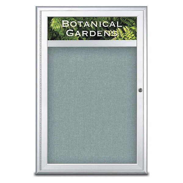 Corkboard, Single Door, Radius Frame, Header, 24x36", Satin/Cloud