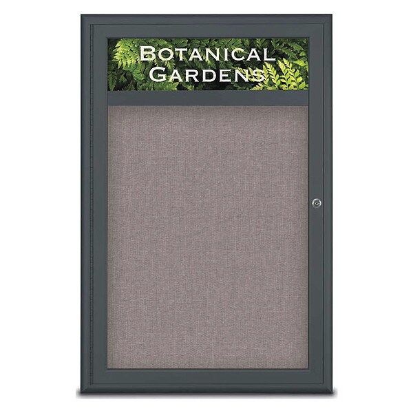 Corkboard, Single Door, Radius Frame, Header, 24x36", Black/Surf