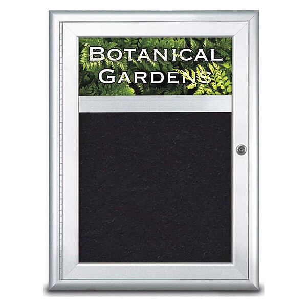 Corkboard, Single Door, Radius Frame, Header, 18x24", Satin/Black Rubber