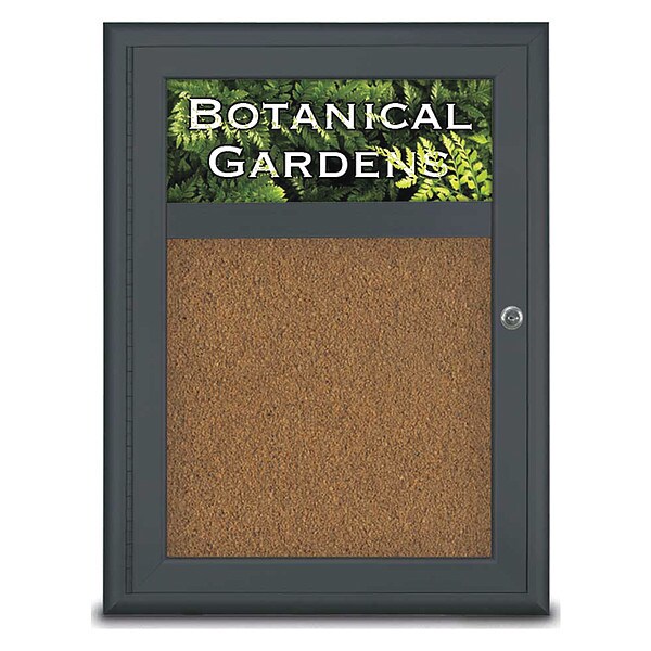 Corkboard, Single Door, Radius Frame, Header, 18x24", Black/Tan Forbo