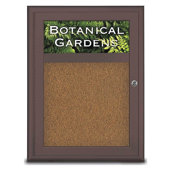 Corkboard, Single Door, Radius Frame, Header, 18x24", Bronze/Tan Forbo