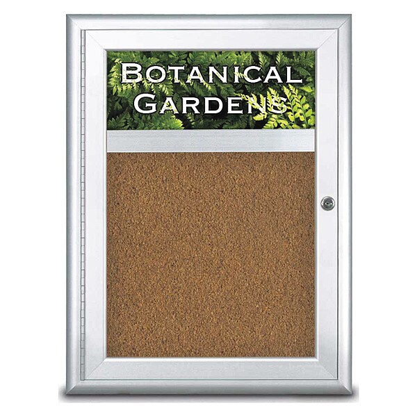 Corkboard, Single Door, Radius Frame, Header, 18x24", Satin/Tan Forbo