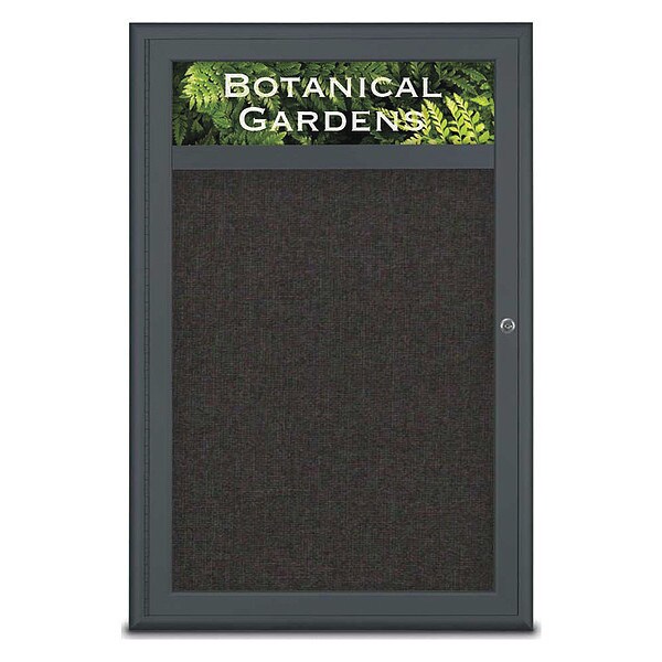 Corkboard, Single Door, Radius Frame, Header, 24x36", Black/Black