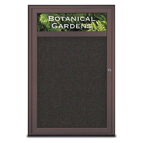 Corkboard, Single Door, Radius Frame, Header, 24x36", Bronze/Black