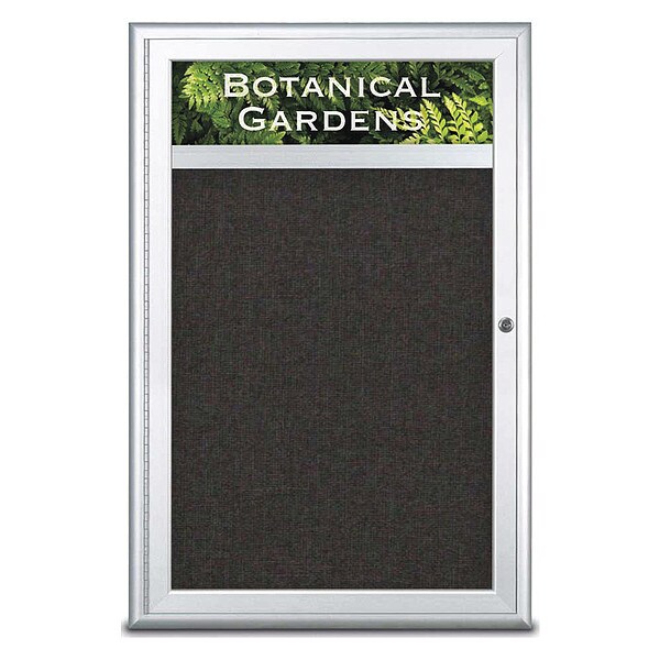 Corkboard, Single Door, Radius Frame, Header, 24x36", Satin/Black