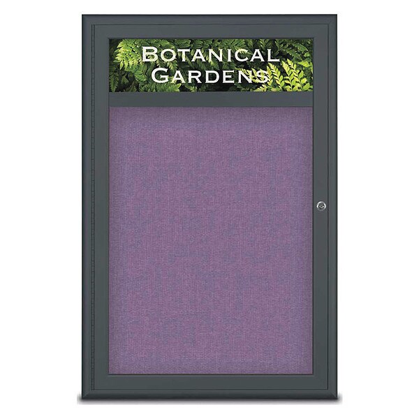 Corkboard, Single Door, Radius Frame, Header, 24x36", Black/Amethyst