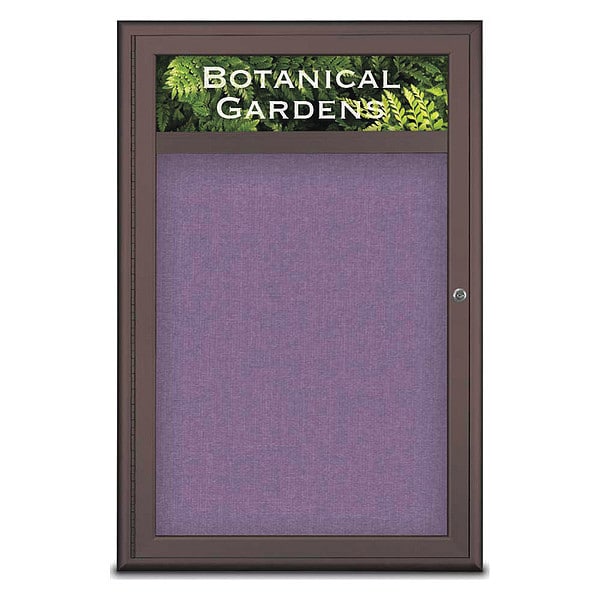 Corkboard, Single Door, Radius Frame, Header, 24x36", Bronze/Amethyst