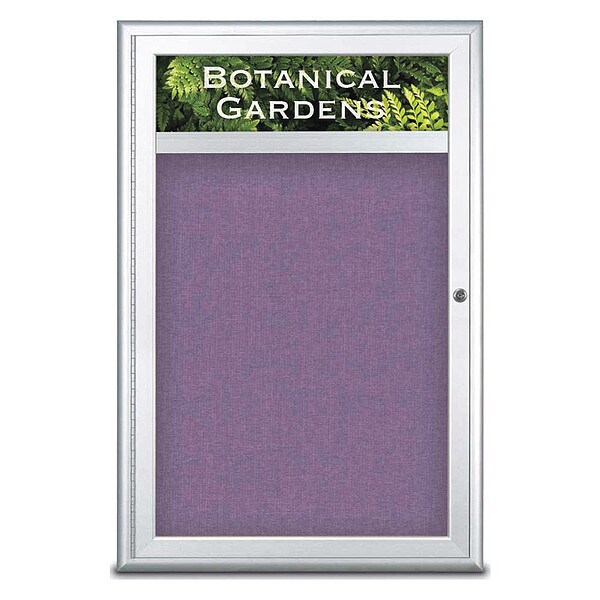 Corkboard, Single Door, Radius Frame, Header, 24x36", Satin/Amethyst