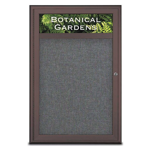Corkboard, Single Door, Radius Frame, Header, 24x36", Bronze/Medium Gray