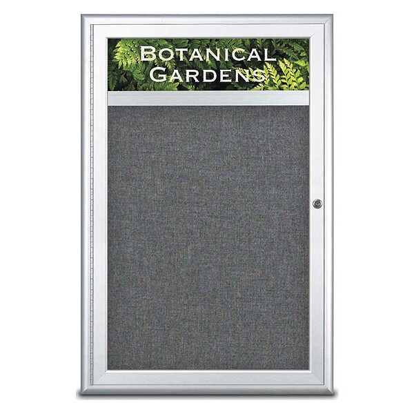 Corkboard, Single Door, Radius Frame, Header, 24x36", Satin/Medium Gray