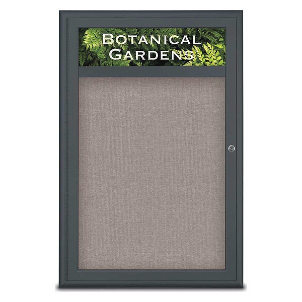 Corkboard, Single Door, Radius Frame, Header, 24x36", Black/Pearl