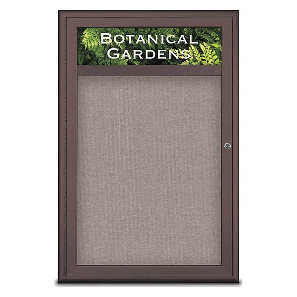 Corkboard, Single Door, Radius Frame, Header, 24x36", Bronze/Pearl