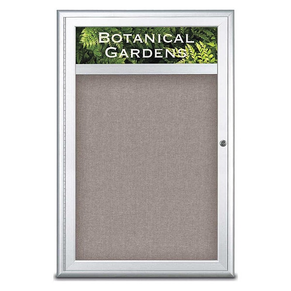 Corkboard, Single Door, Radius Frame, Header, 24x36", Satin/Pearl