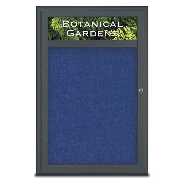 Corkboard, Single Door, Radius Frame, Header, 24x36", Black/Cobalt