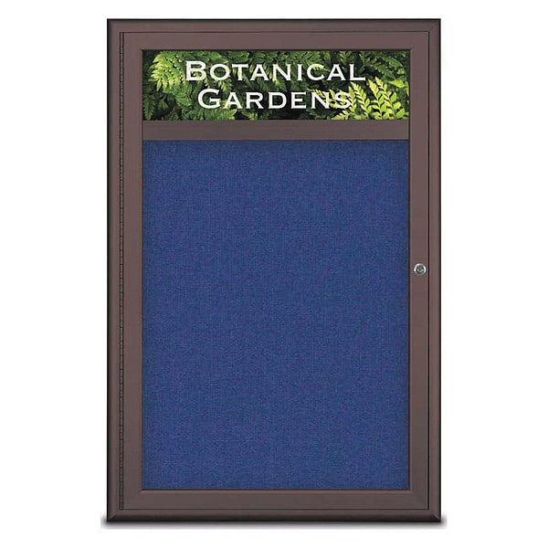 Corkboard, Single Door, Radius Frame, Header, 24x36", Bronze/Cobalt