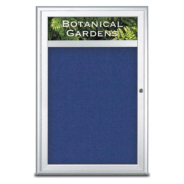 Corkboard, Single Door, Radius Frame, Header, 24x36", Satin/Cobalt