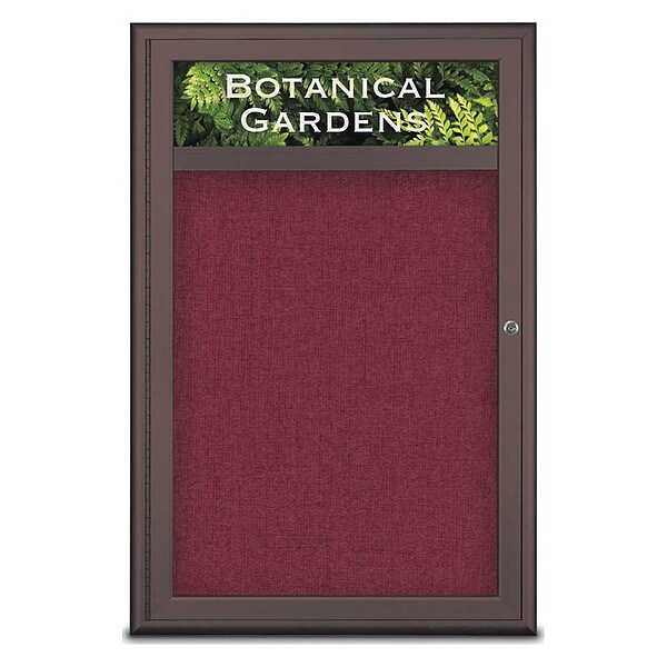 Corkboard, Single Door, Radius Frame, Header, 24x36", Bronze/Burgundy