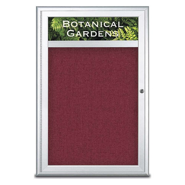 Corkboard, Single Door, Radius Frame, Header, 24x36", Satin/Burgundy