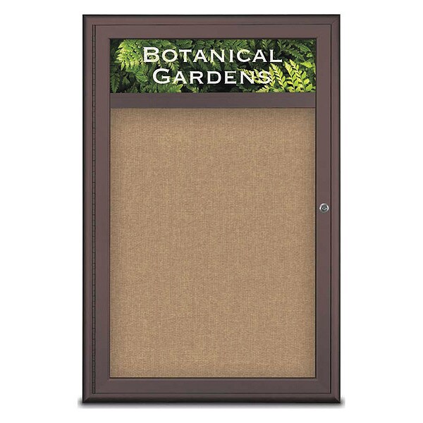 Corkboard, Single Door, Radius Frame, Header, 24x36", Bronze/Buff