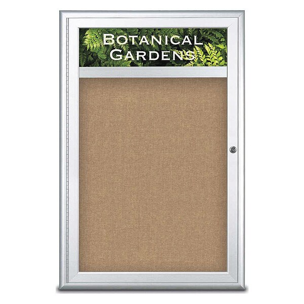 Corkboard, Single Door, Radius Frame, Header, 24x36", Satin/Buff