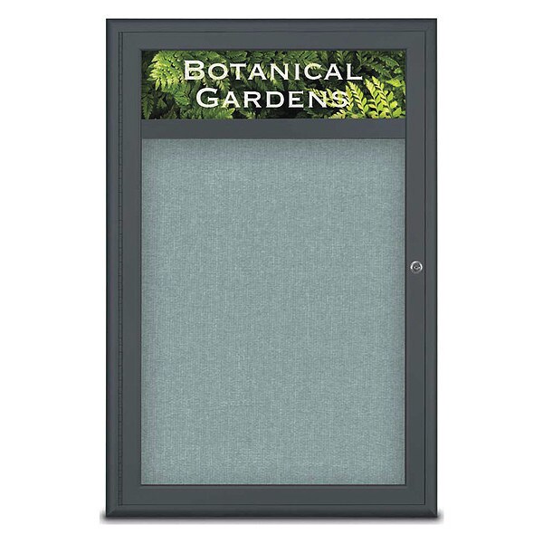 Corkboard, Single Door, Radius Frame, Header, 24x36", Black/Cloud