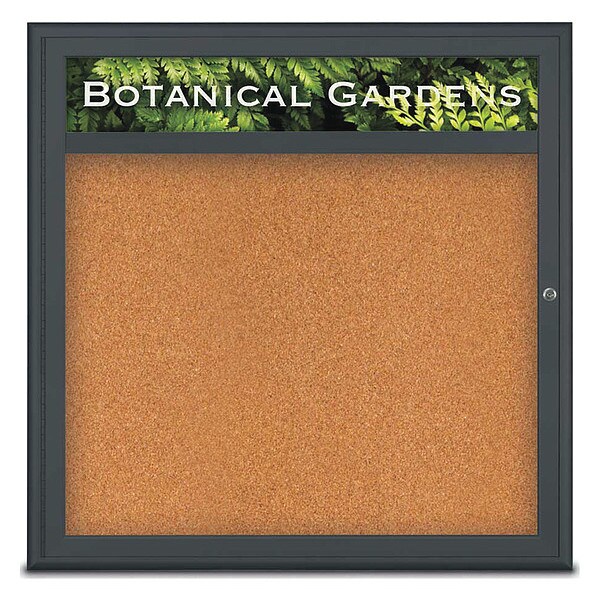 Corkboard, Single Door, Radius Frame, Header, 36x36", Black/Nat Tan Cork