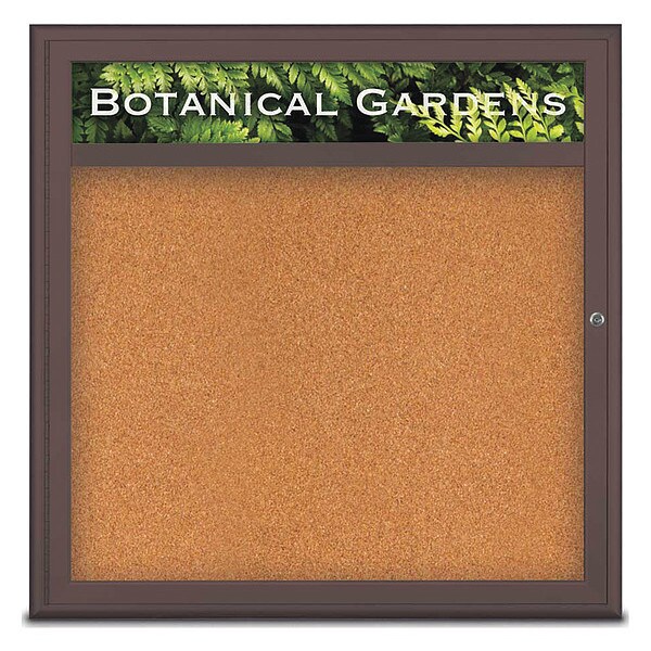 Corkboard, Single Door, Radius Frame, Header, 36x36", Bronze/Nat Tan Cork